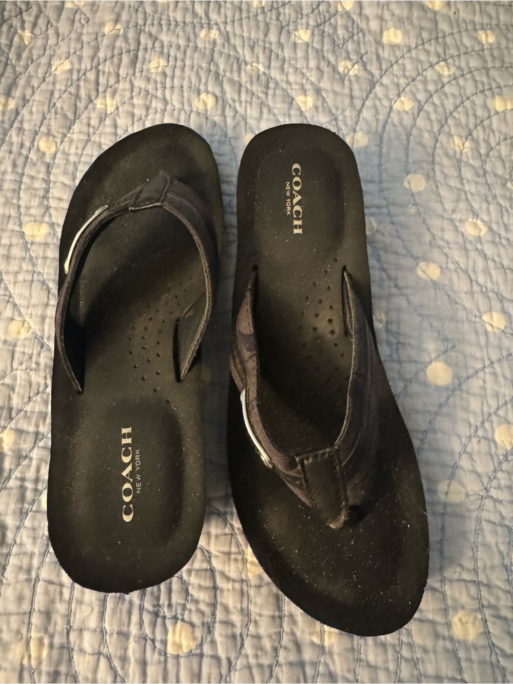 Coach Black  Logo W Silver Plate Flip Flops